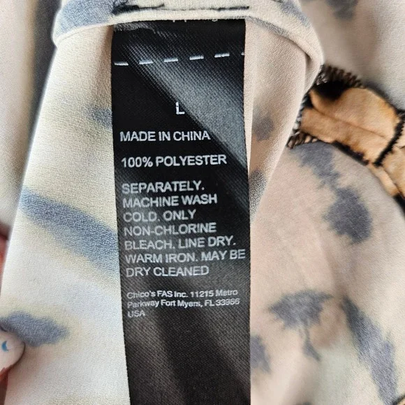 Black Label by Chico's Mixed Animal Print Tie Neck Blouse Leopard Zebra Womens L - Picture 5 of 5